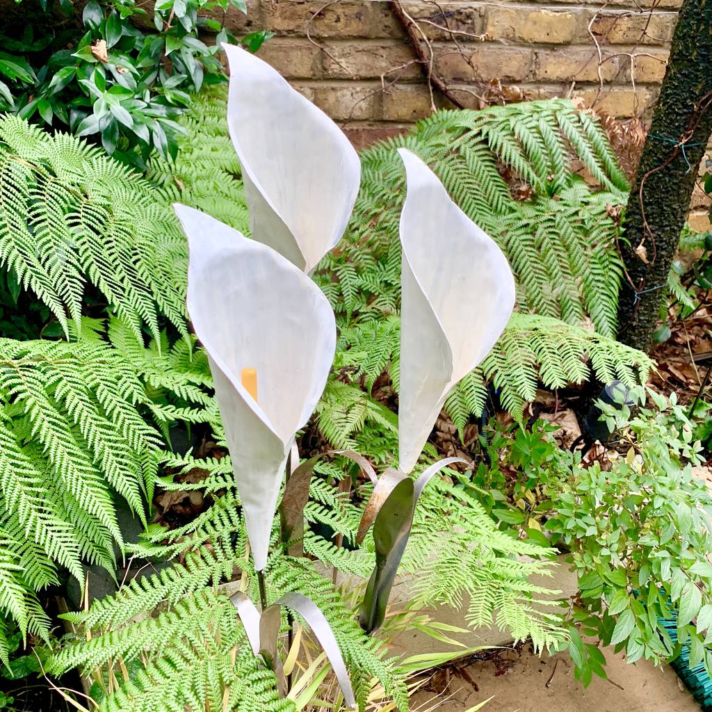 Handpainted White Arum Lily Garden Sculptures By London Garden Trading