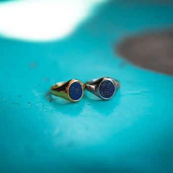 Mens Ring Lapis Lazuli Oval Steel Signet Ring, 5 of 11
