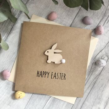 Personalised Happy Easter Pom Pom Rabbit Card, 2 of 2