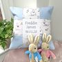 Nursery Bunny Name And Date Cushion, thumbnail 2 of 9