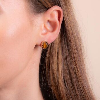 Tigers Eye 18k Gold Plated Stud Earrings, 2 of 3