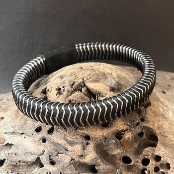 Woven Leather And Stainless Steel Bracelet For Men, 3 of 9