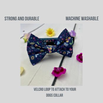 Navy And Pink Floral Dog Collar Bow Tie, 3 of 5
