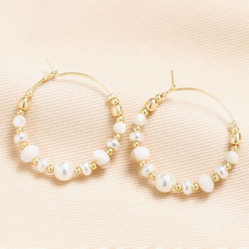 Organic Pearl Hoop Earrings In Gold Plating, 2 of 4