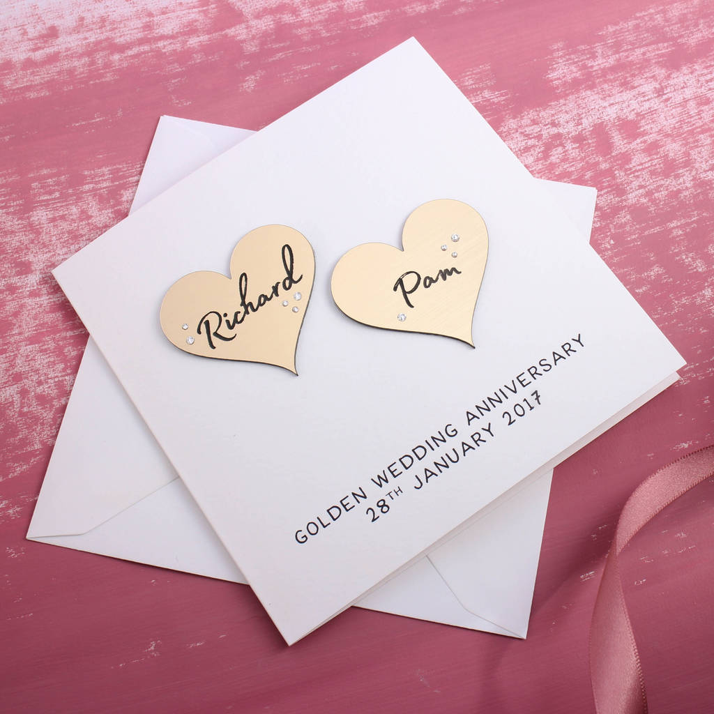 golden anniversary metallic hearts card by no ordinary gift ...