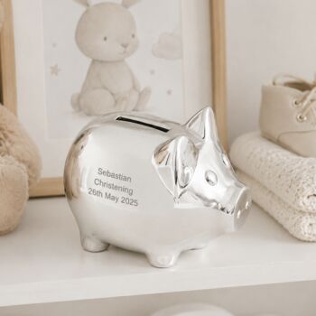 Personalised Silver Plated Piggy Bank, 3 of 5