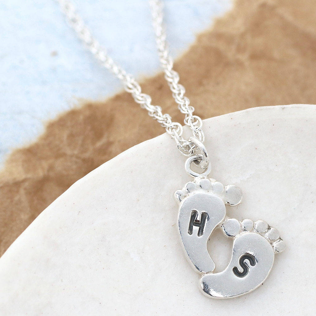 Personalised New Mum Pendant. Baby Feet Charm Necklace, 1 of 12