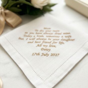 Mother Of The Bride Linen Wedding Handkerchief, 3 of 5