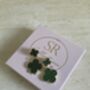 Emerald Green Four Leaf Clover Dangle Drop Earrings, thumbnail 1 of 5