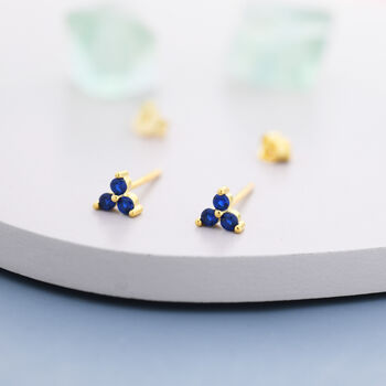 Sterling Silver Tiny Tree Dot Sapphire Blue Cz Stud Earrings, 6 of 12