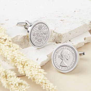 Sixpence 1955 70th Birthday Coin Cufflinks, 2 of 11