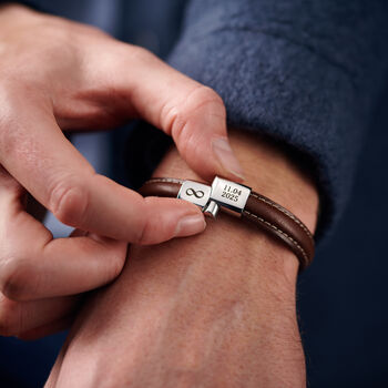 Personalised Men's Infinity Leather And Steel Bracelet, 6 of 7