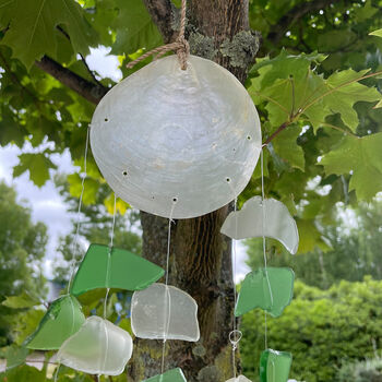 Shell And Glass Wind Chime Green And White, 5 of 7