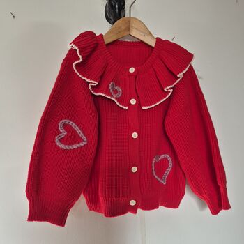 Valentines Hand Embroidered 'Hearts' Cardigan Baby And Toddler, 4 of 7