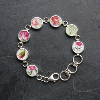 Vintage Pottery Shard Rose Flower Bracelet, 2 of 5