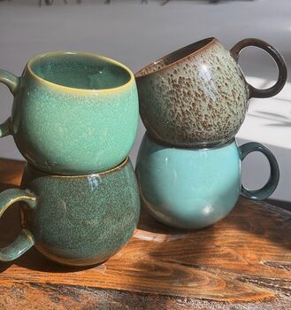 Set Of Four Reactive Glaze Mugs In Tones Of The Rainforest, 8 of 11