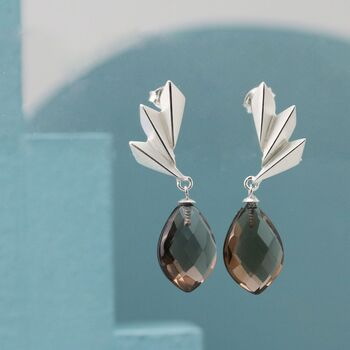 Sterling Silver Drop Earrings With Smokey Quartz, 3 of 5