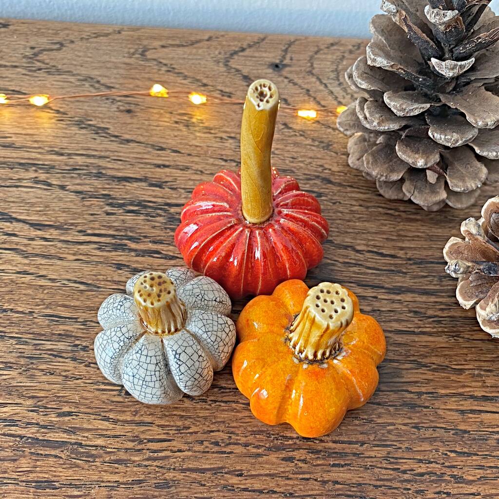 Set Of Three Handmade Ceramic Pumpkins By Bobby Loves Rosie