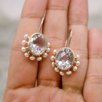 Clear Quartz, Pearl Silver Earrings, 4 of 12