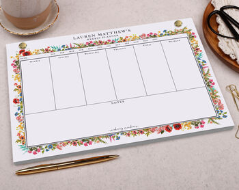 Bold Floral Personalised Weekly Planner Desk Pad, 2 of 4