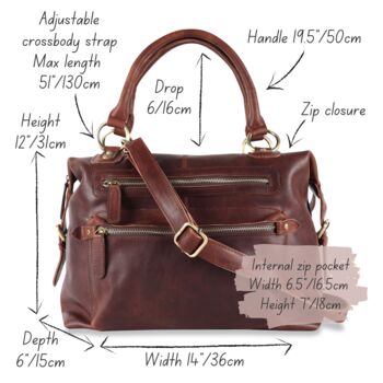 Hampton Leather Handbag Tote With Zip Pocket, 6 of 6
