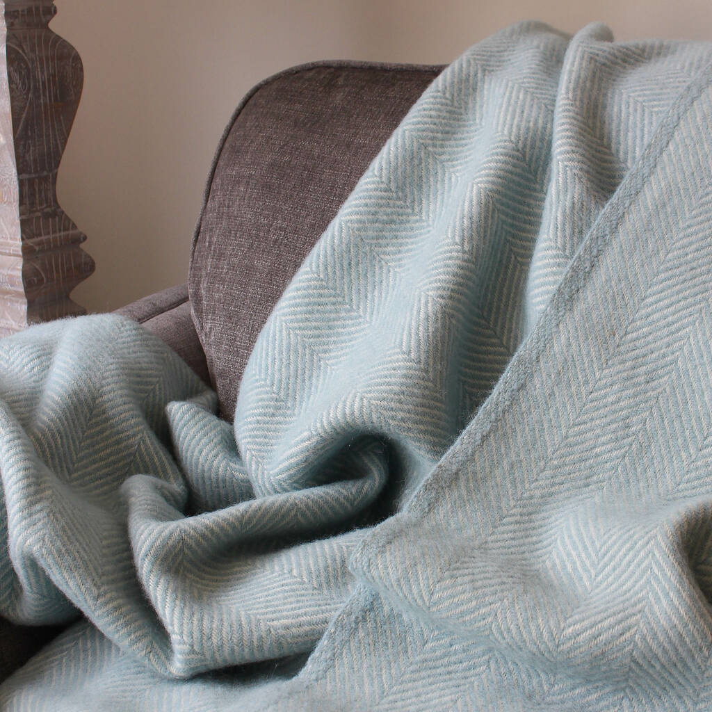 Duck Egg Herringbone Wool Throw By Marquis & Dawe