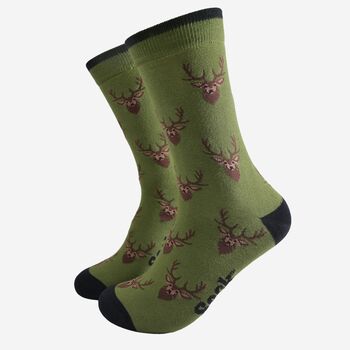 Men's Bamboo Sock Green Stags, 2 of 5