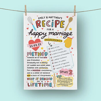'Recipe For A Happy Marriage' Tea Towel, 2 of 2