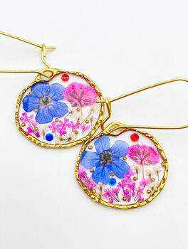 Earrings With Real Pink And Blue Flowers, 2 of 12