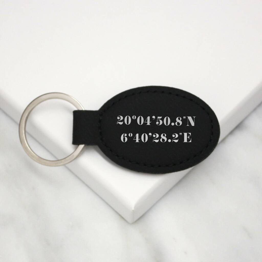 Personalised Coordinate Faux Leather Keyring By Joanna Emily