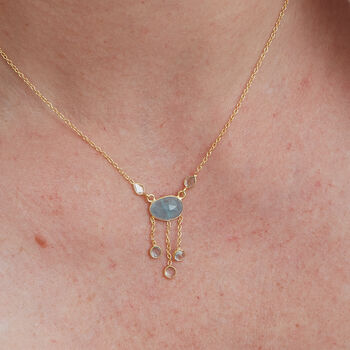 Aquamarine And Diamond Slice Pendant Necklace, 2 of 10