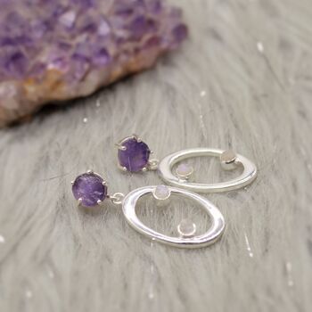 Amethyst, Moonstone Silver Earrings, 9 of 9
