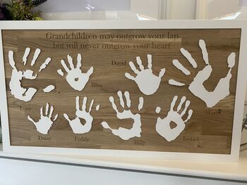 Personalised Family Handprints Solid Oak Wall Hanging, 6 of 12