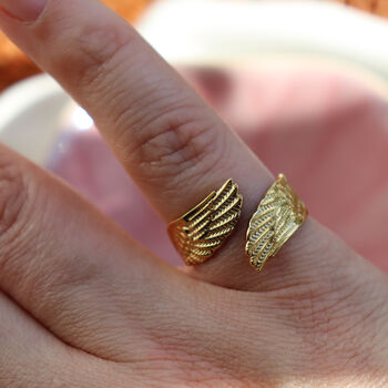 Gold Plated Angel Wings Adjustable Ring, 5 of 7