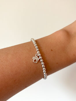 Sterling Silver Paw Print Charm Beaded Bracelet, 3 of 7