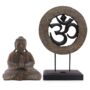Artisan Carved Wooden Buddha Om Statue Set, thumbnail 1 of 6