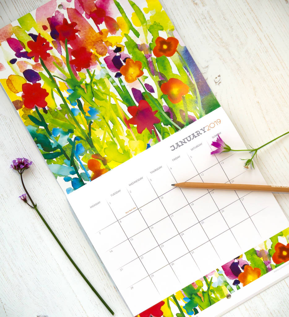 2019 watercolour flowers wall calendar by diana fegredo studio