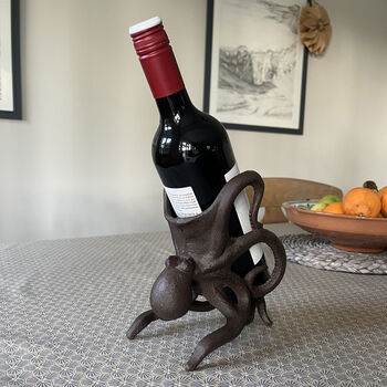 Ollie Octopus Cast Iron Wine Bottle Holder, 7 of 9