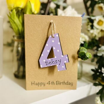 Personalised 4th Birthday No. Four Wooden Keepsake Card, 5 of 5