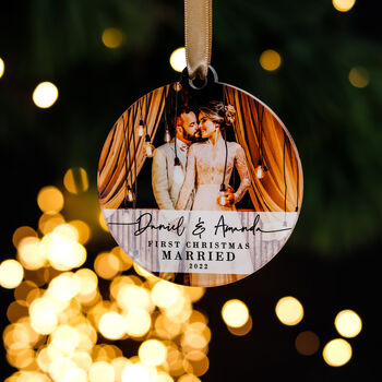 First Christmas Married Personalised Photo Bauble, 7 of 11