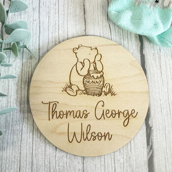 Personalised Wooden Baby Name Announcement Disc, 3 of 7