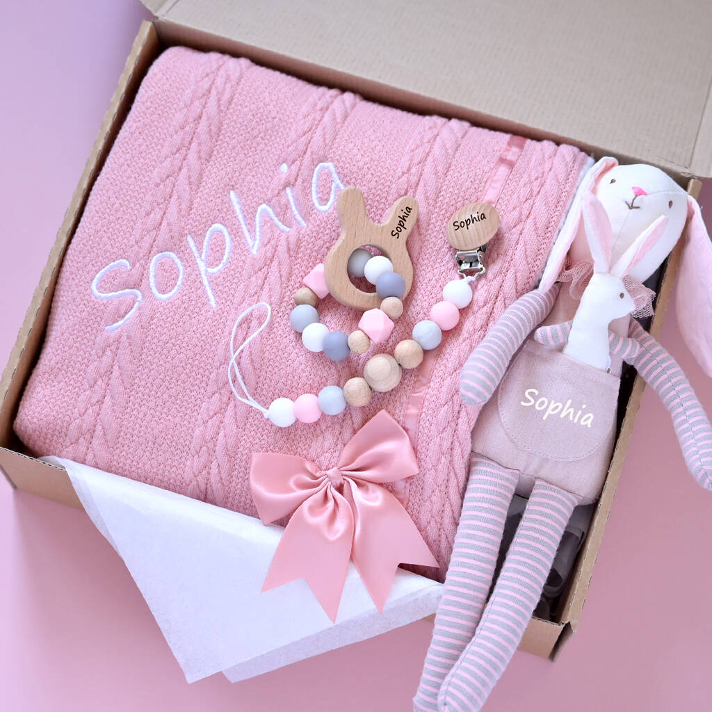 Personalised Dusty Pink Gift Set For Baby Girl By 1st Birthday Gifts