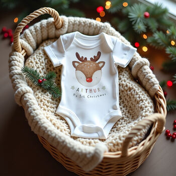 Personalised Baby’s First Christmas Reindeer Outfit And Tree Decoration Gift Set, 2 of 4