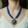 Blue Multistrand Pearl Large Enamel Pendant Necklace, thumbnail 1 of 8