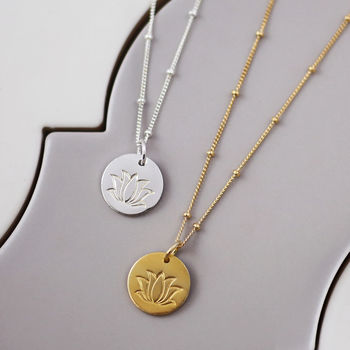 Lotus Flower Disc Necklace, 6 of 8