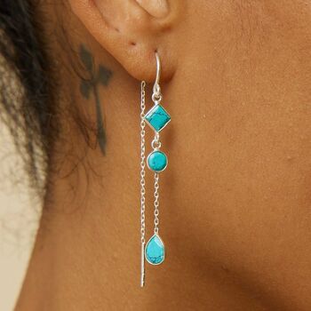 Drop In The Ocean Turquoise Sterling Silver Threader Earrings, 2 of 8