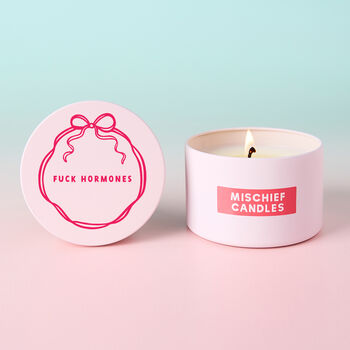 Funny Gift For Her Fuck Hormones Pink Tin Candle, 2 of 4