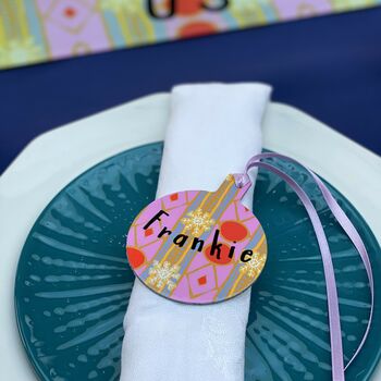 Set Of Four Bright Table Name Settings In Bauble Design, 6 of 12