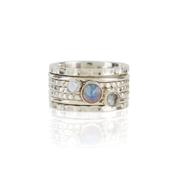 Ethereal Galaxy Pearl, Labradorite Silver Spinning Ring, 6 of 10