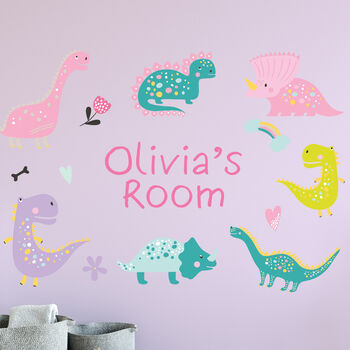 Personalised Pink Dinosaur Kids Bedroom Wall Sticker, 2 of 2
